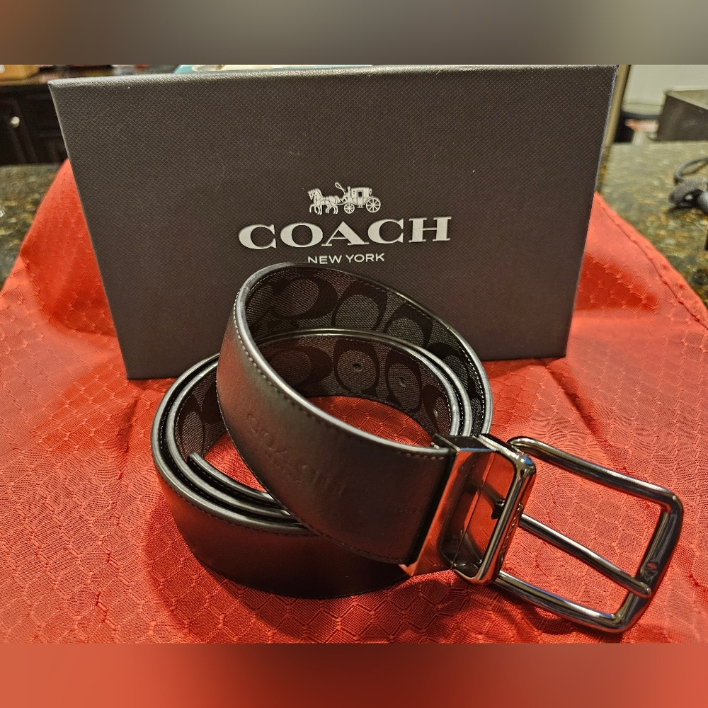 Coach Black/Grey Men's Reversible Leather Belt
